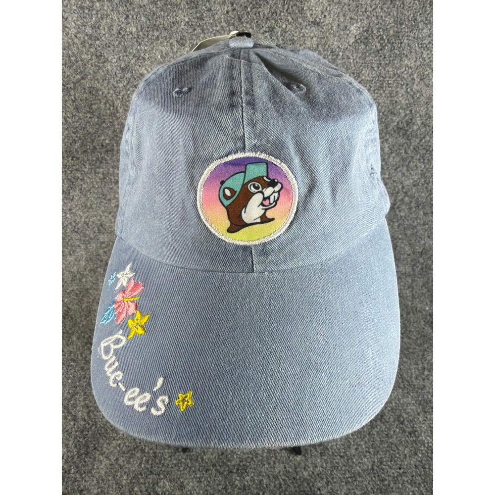 Buc-ee's Blue Floral Embroidered Beaver Logo Baseball Hat Adjustable NWT